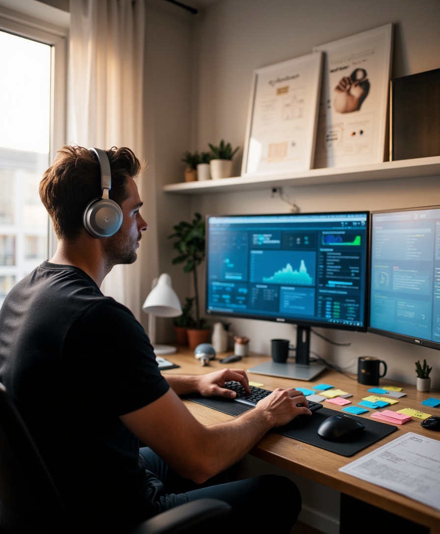 Affiliate Marketing 2025 Homeoffice mit Dashboard und steigenden Einnahmen