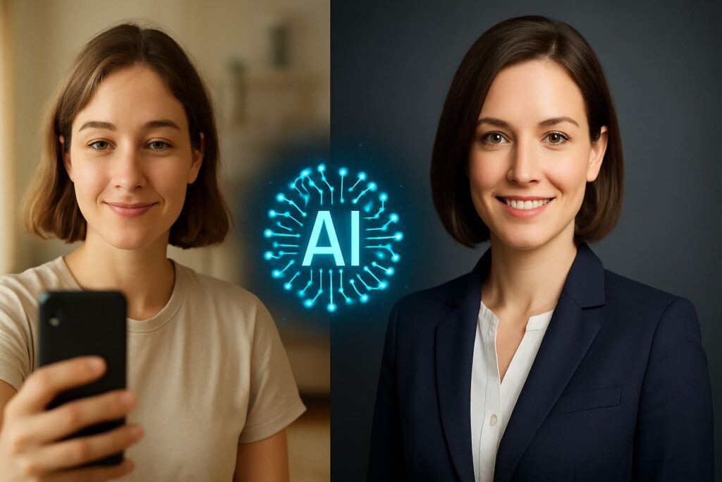 AI Headshots Generator Transformation von Selfie zu professionellem Business Portrait mit KI Technologie