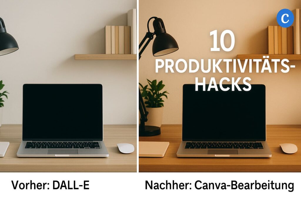 canva-nachbearbeitung-chatgpt-bild-text-overlay-beispiel Vorher-Nachher-Vergleich zeigt ChatGPT Bild vor und nach Canva-Bearbeitung mit Text-Overlay und Farboptimierung
