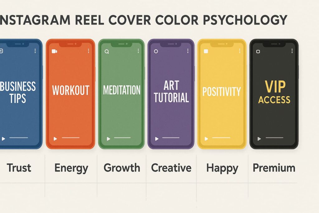 farbpsychologie-instagram-reel-cover-emotionen-farben Instagram Reel Cover mit KI erstellen - Farbpsychologie-Infografik für Instagram Reels zeigt sechs Farbschemata und ihre emotionale Wirkung auf Zuschauer