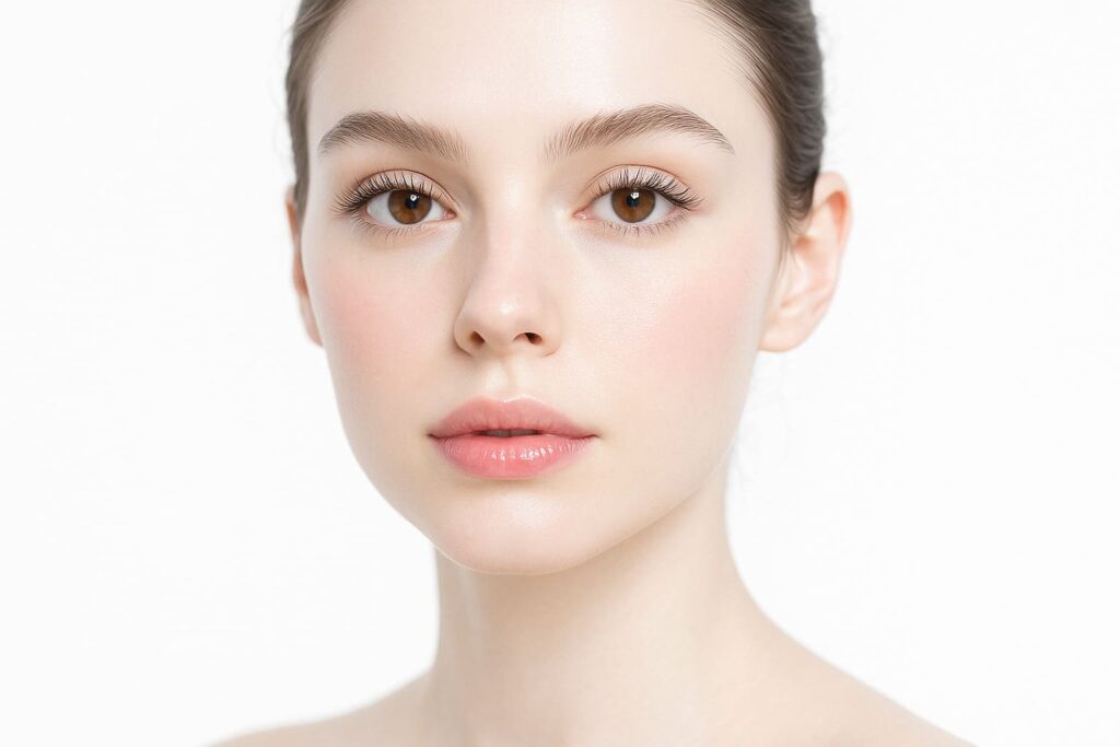 high-key-beauty-portrait-kosmetik-fotografie-ki-generiert-makellose-haut High-Key Beauty KI-Portrait mit makelloser Haut und professioneller Kosmetik-Beleuchtung, fotorealistisch für Beauty-Anwendungen