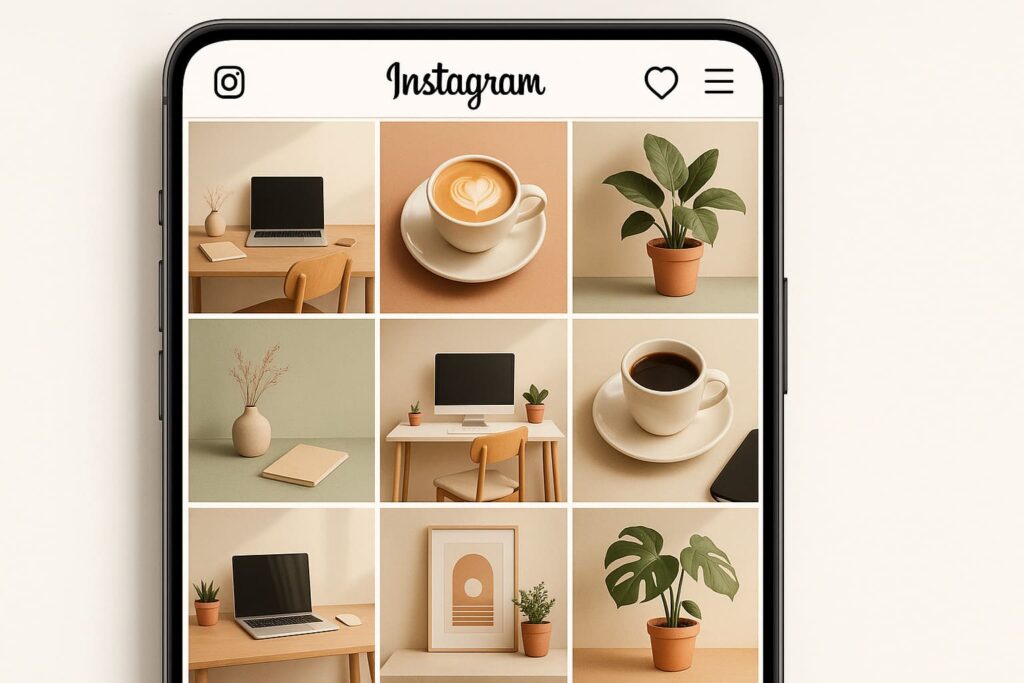 instagram-grid-chatgpt-bilder-konsistenter-feed-beispiel Instagram Feed Beispiel zeigt 9 mit ChatGPT erstellte Bilder in einheitlichem Stil für konsistentes Social Media Branding
