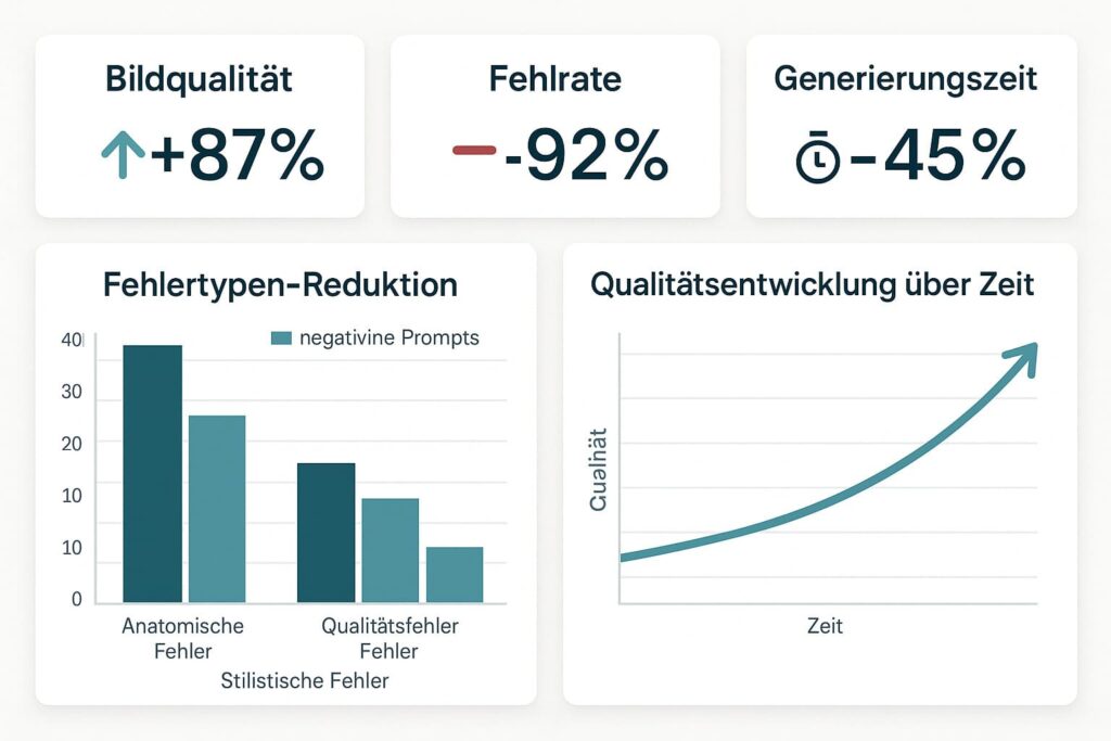 negative-prompts-erfolgsmetriken-bildqualitaet-verbesserung-statistik Dashboard: Erfolgsmetriken zeigen 87% Qualitätssteigerung und 92% weniger Fehler durch Negative Prompts