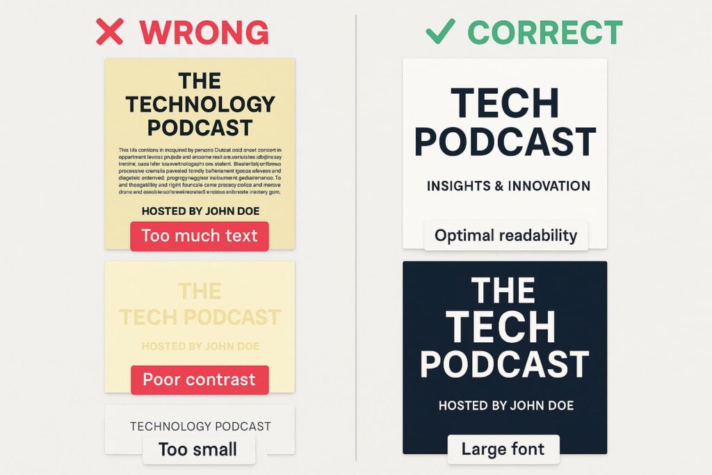 podcast-cover-fehler-vermeiden-vorher-nachher-vergleich Podcast Cover mit KI - Vorher-Nachher Vergleich zeigt häufige Podcast Cover Fehler und deren Korrektur für bessere Lesbarkeit