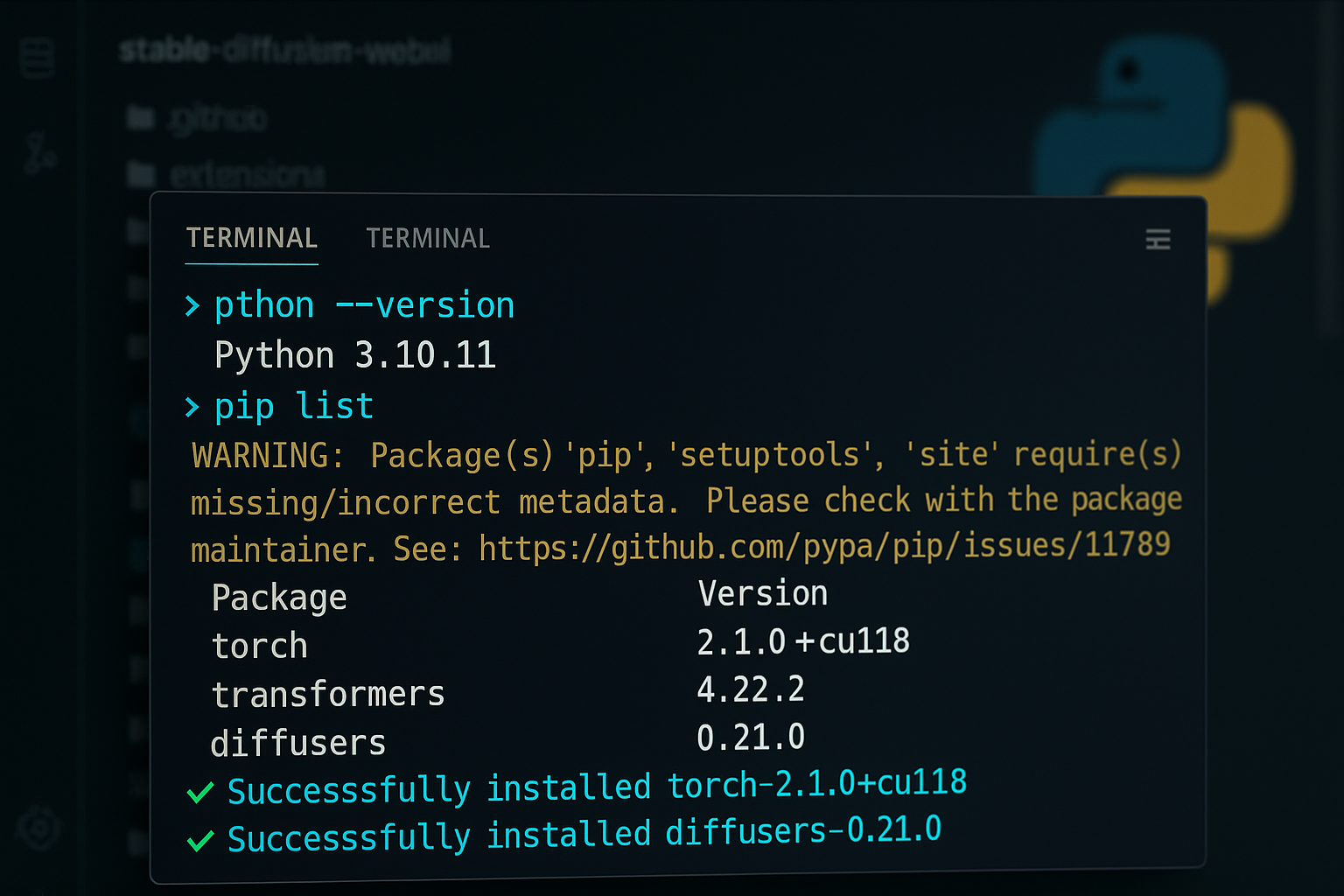 python-installation-terminal-stable-diffusion-setup-anleitung Python Terminal Installation für Stable Diffusion - Schritt-für-Schritt Anleitung AMD RX 6600