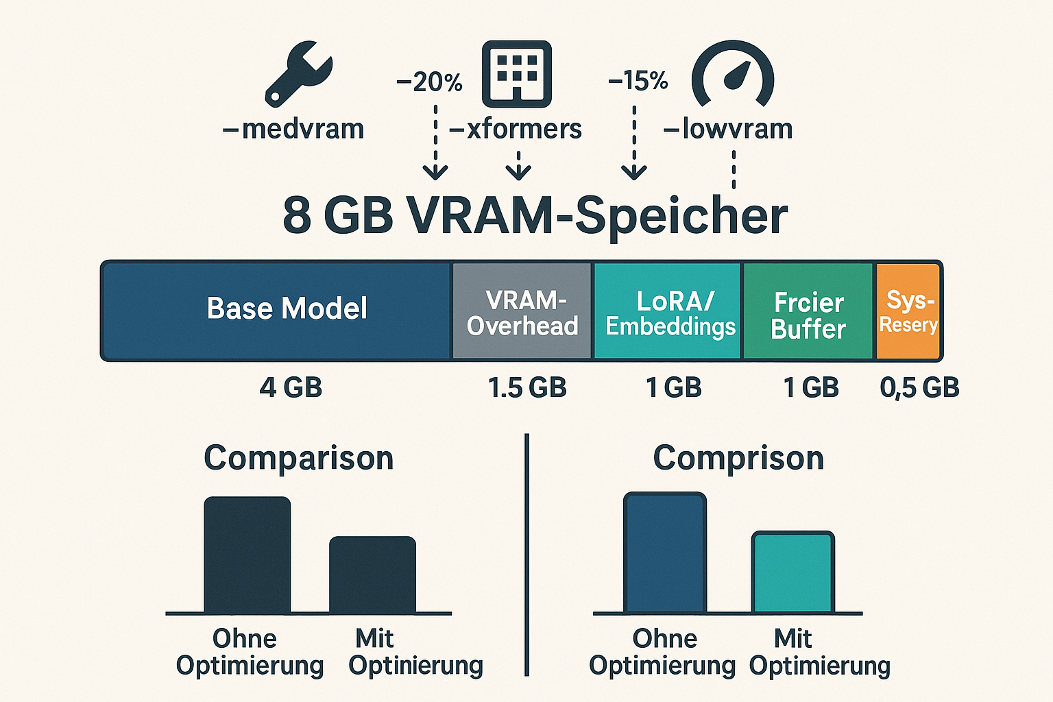 vram-optimierung-8gb-stable-diffusion-amd-rx-6600-speicher VRAM-Optimierung 8 GB für Stable Diffusion AMD RX 6600 - Speichermanagement Infografik